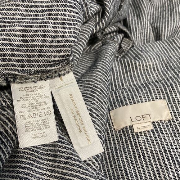 Ann Taylor LOFT Linen Pinstripe Zip Up Drawstring Pockets Jacket Womens Medium - Picture 12 of 13